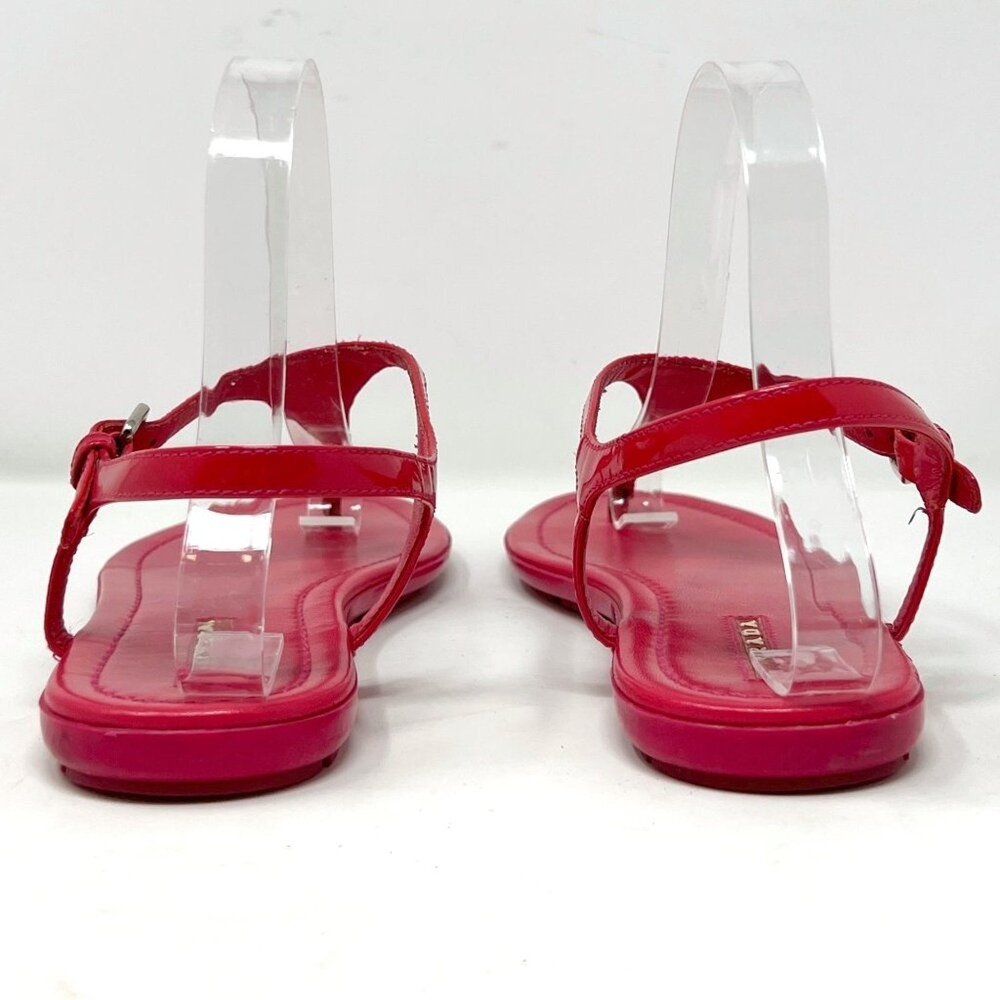 Prada Pink Patent Leather Flat Sandals T‎ Strap Logo 39.5 - Picture 4 of 8